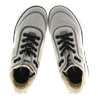 Chanel Calfskin Mesh Lycra Womens Logo Sneakers 39 White Grey 2 of 9