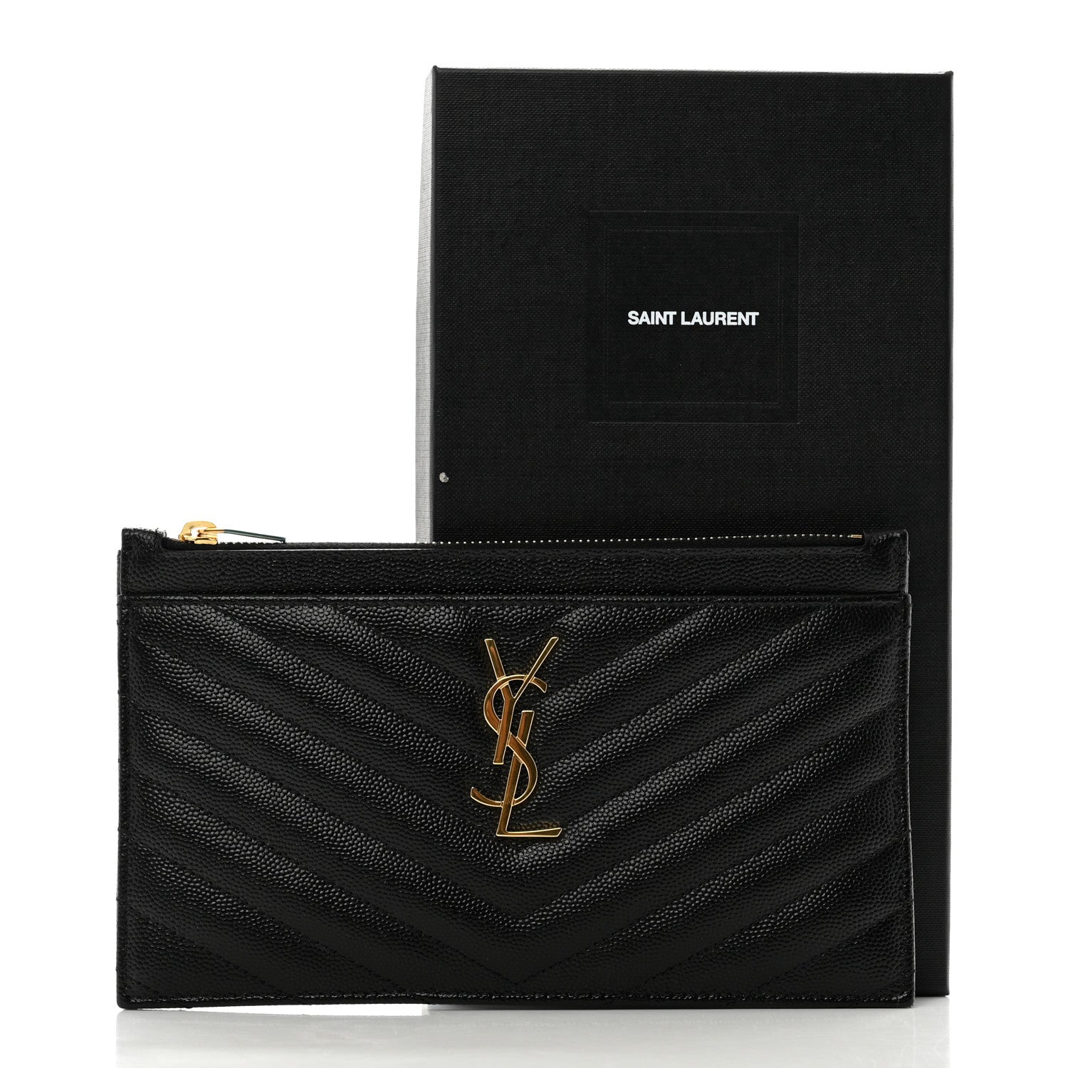 Saint Laurent Grain De Poudre Chevron Monogram Bill Pouch Black 8 of 8