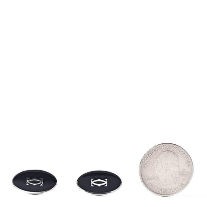 Cartier Sterling Silver Enamel Double C Logo Oval Cufflinks Black 2 of 5