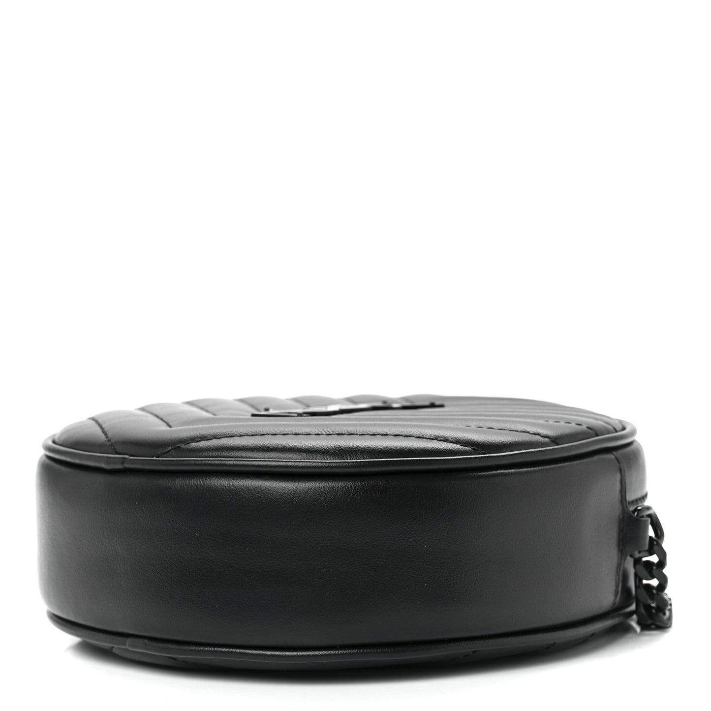 Calfskin Matelasse Chevron Round Vinyle Camera Bag Black