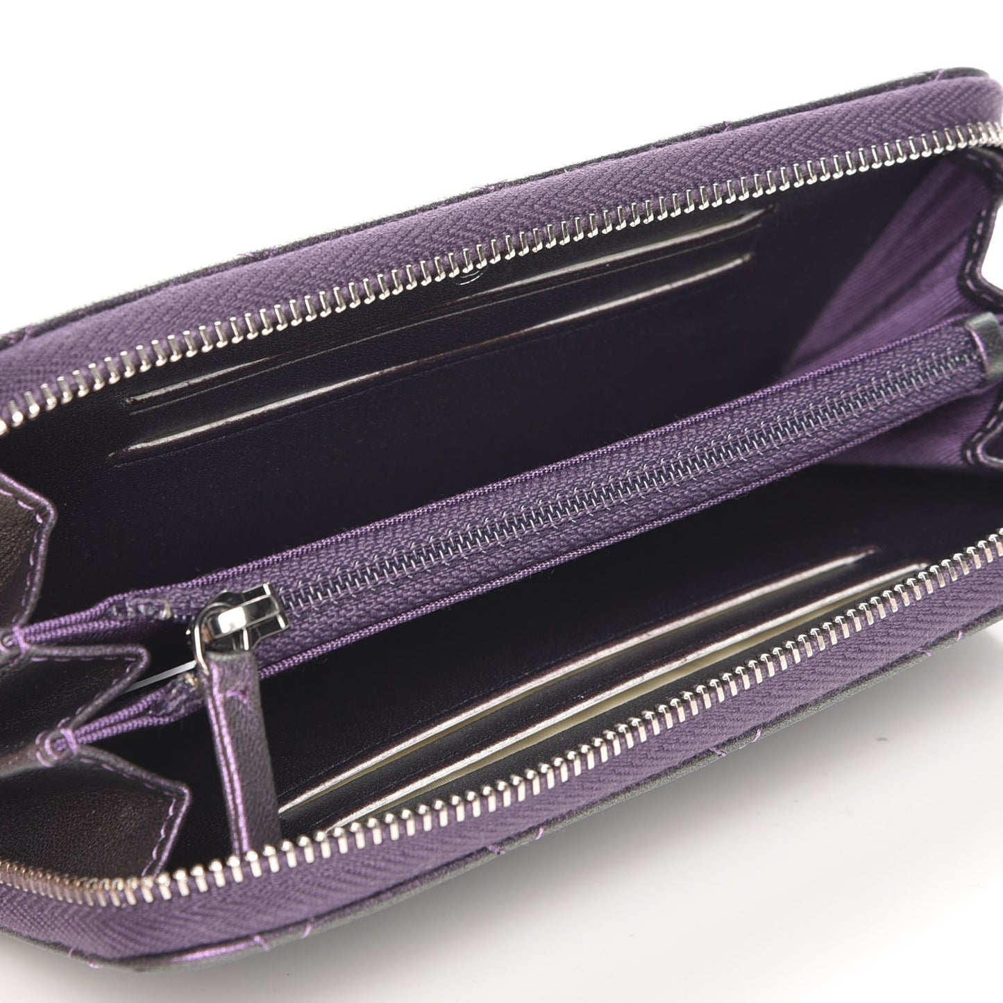 Iridescent Lambskin Quilted Small Zip Around Wallet Purple