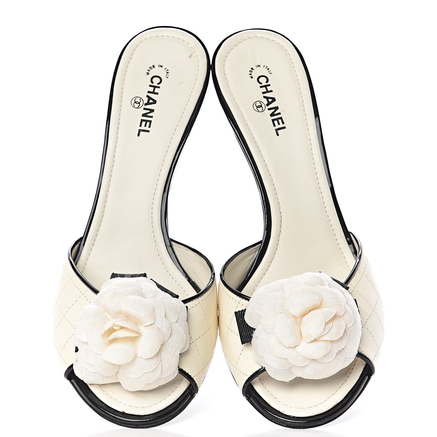 Chanel Calfskin Quilted Camellia CC Sandals 38 White Black 7 of 12