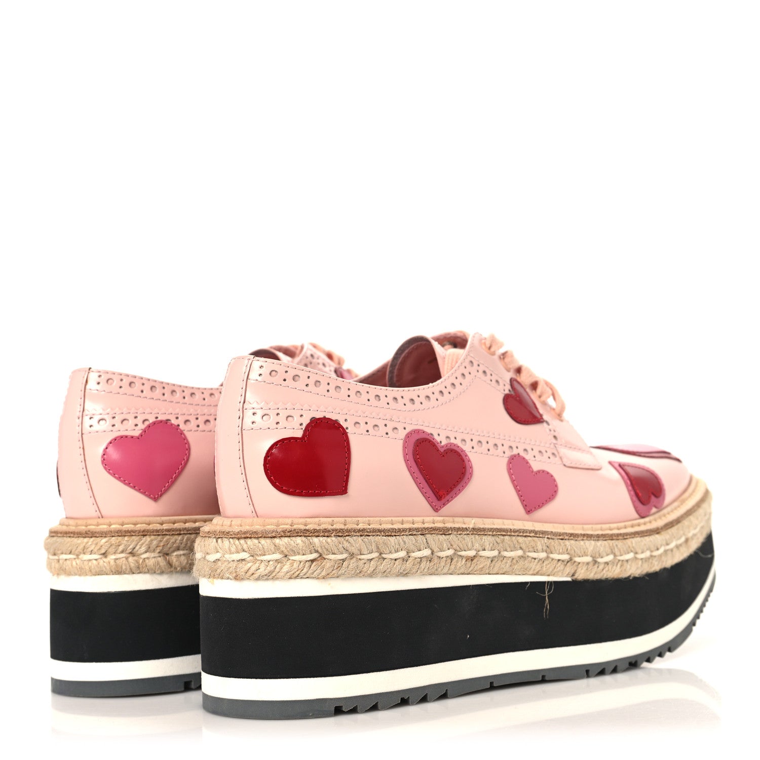 Prada Patent Calfskin Espadrille Hearts 45mm Platform Sneakers 38.5 Pink 5 of 9