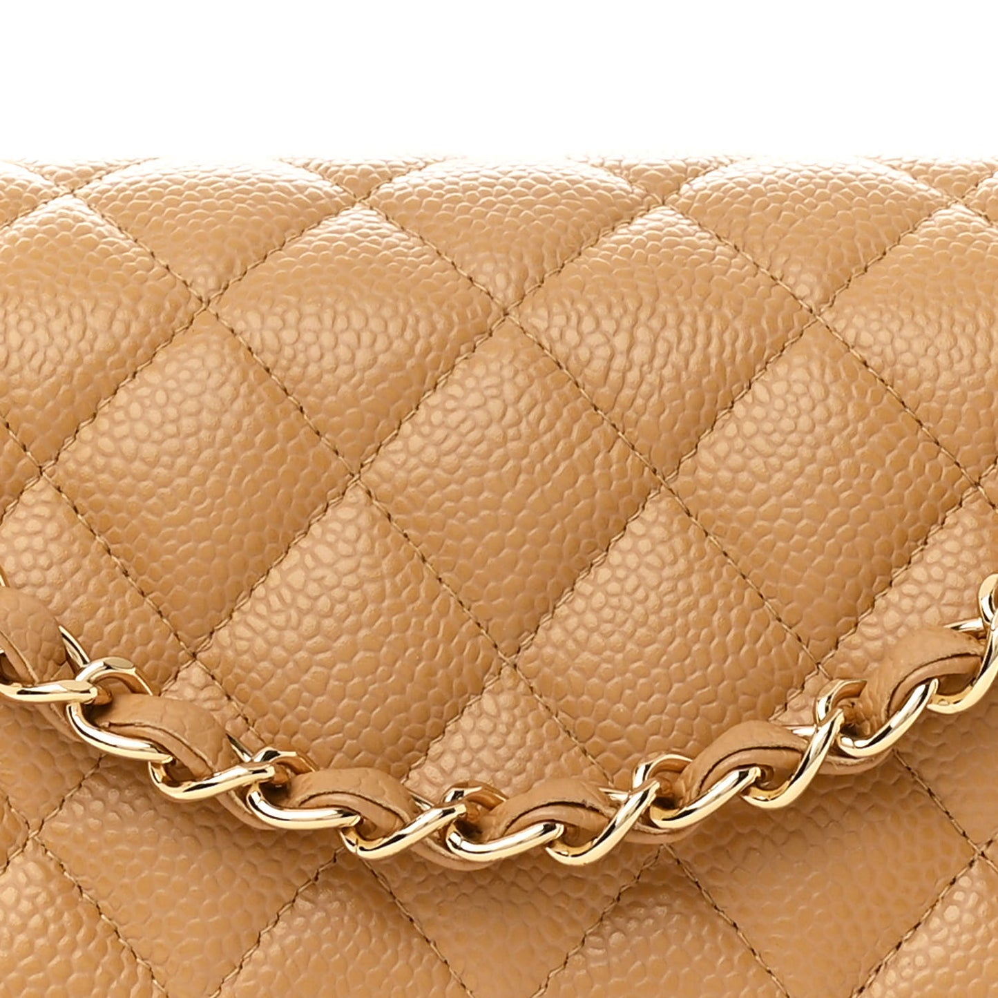 Caviar Quilted Medium Double Flap Beige