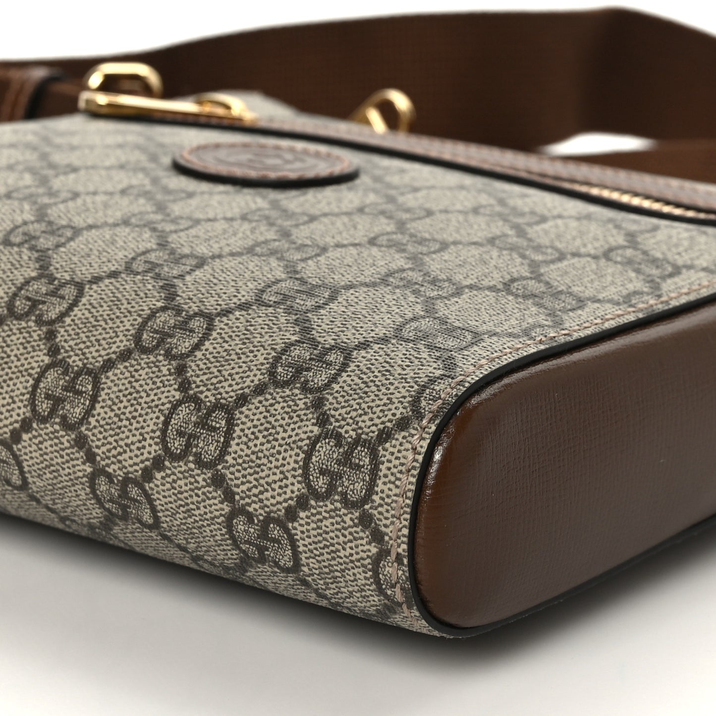 GG Supreme Monogram Azalea Calfskin Retro Interlocking G Flat Messenger Bag Beige Ebony Brown Sugar