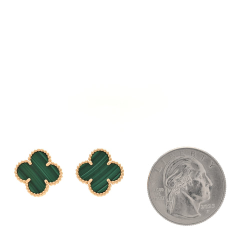 18K Yellow Gold Malachite Vintage Alhambra Earrings