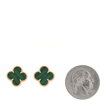 Van Cleef & Arpels 18K Yellow Gold Malachite Vintage Alhambra Earrings 2 of 6
