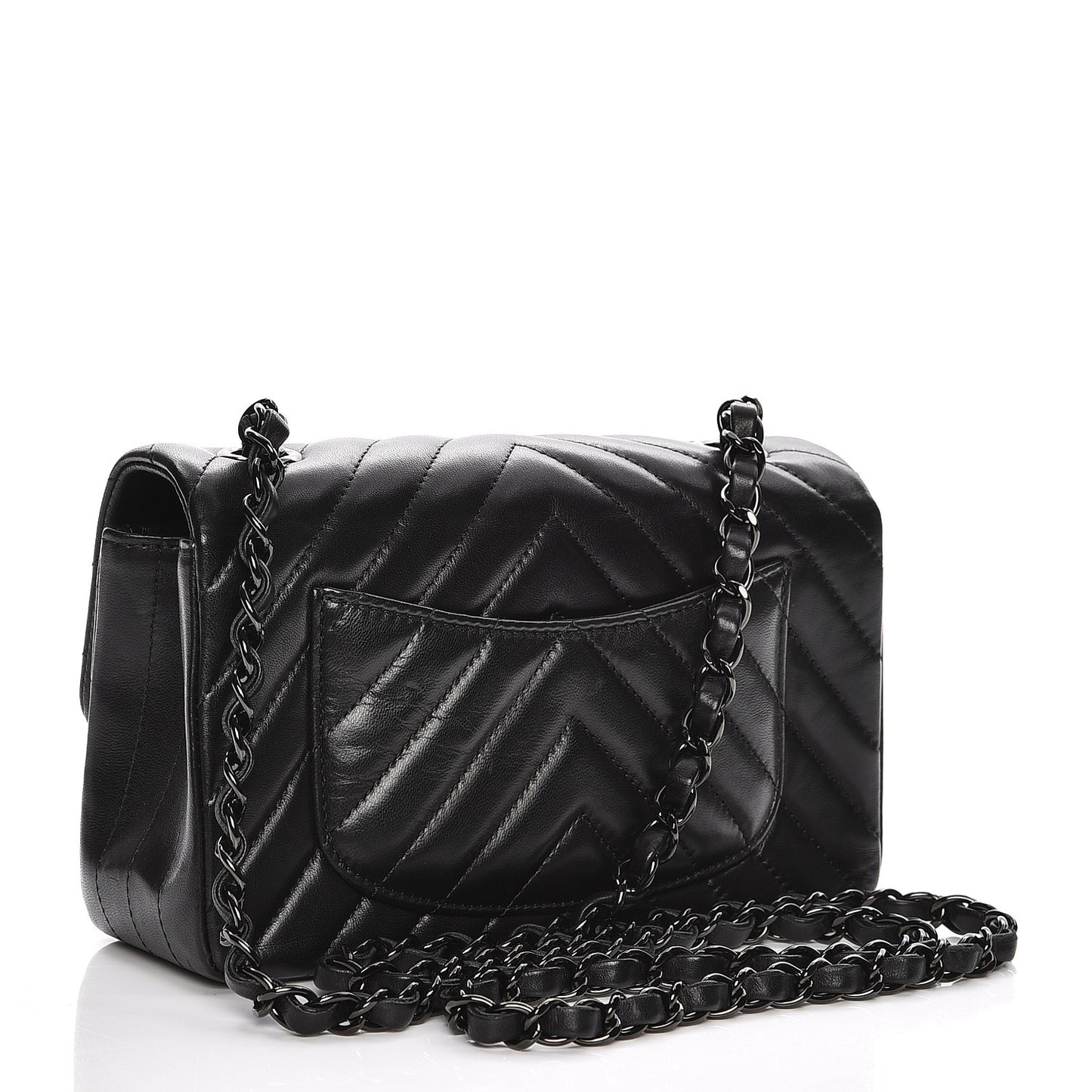 Lambskin Chevron Quilted Mini Rectangular Flap So Black