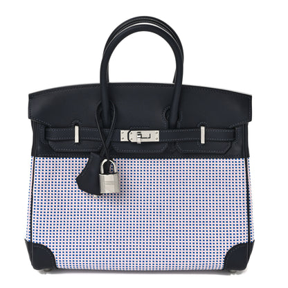 Hermes Toile Quadrille Swift Birkin 25 Ecru Mauve Sylvestre Bleu Bill 1 of 12