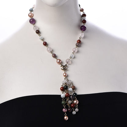 Chanel Pearl Beaded CC Necklace Gold Multicolor 2 of 14