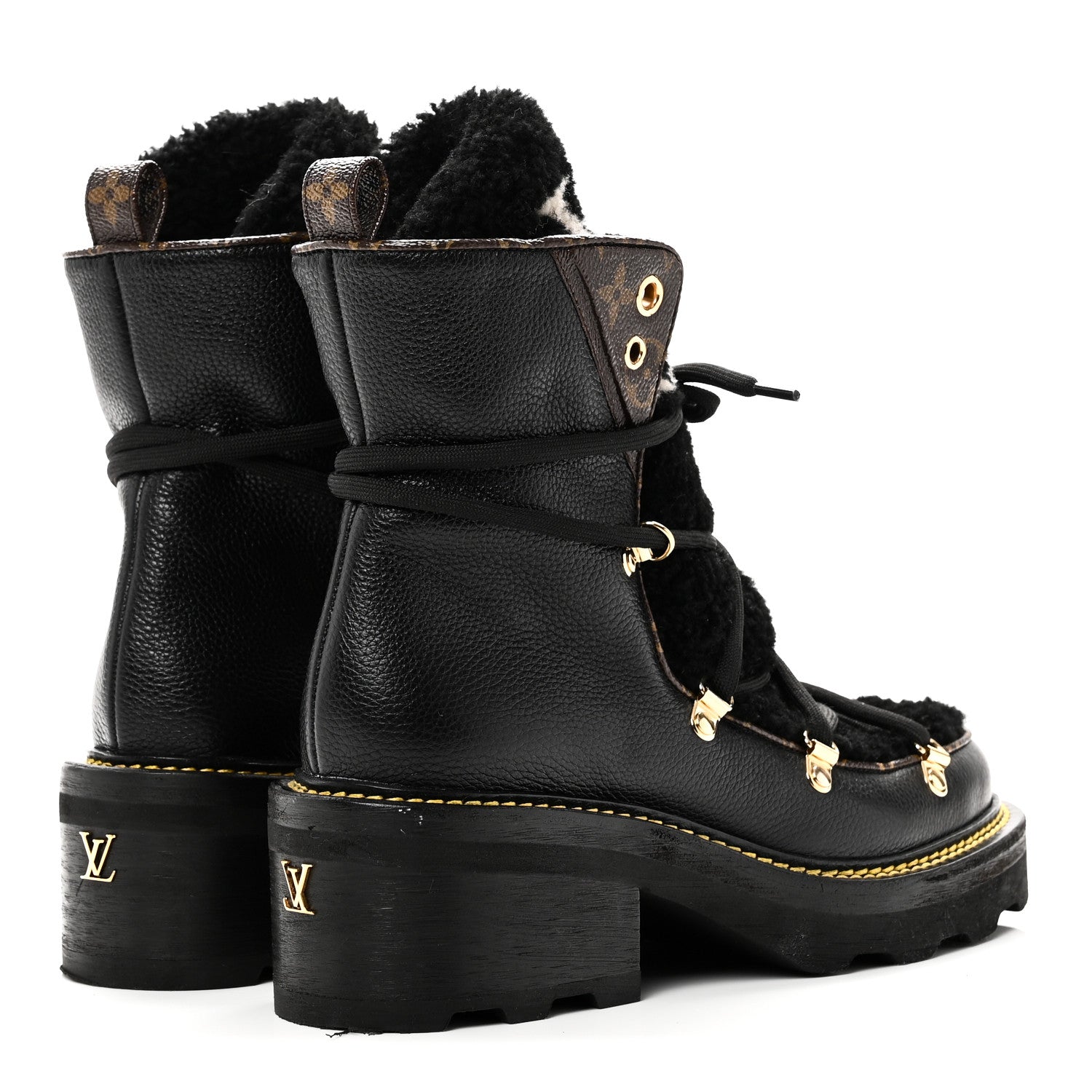 Louis Vuitton Grained Calfskin Shearling LV Beaubourg Ankle Boots 37.5 Black 5 of 9
