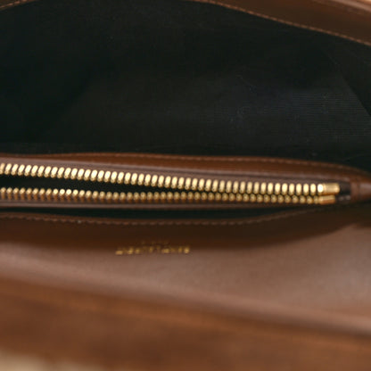 Saint Laurent Nubuck Shearling Chevron Monogram Medium College Bag Dark Cigar Natural Beige 5 of 8