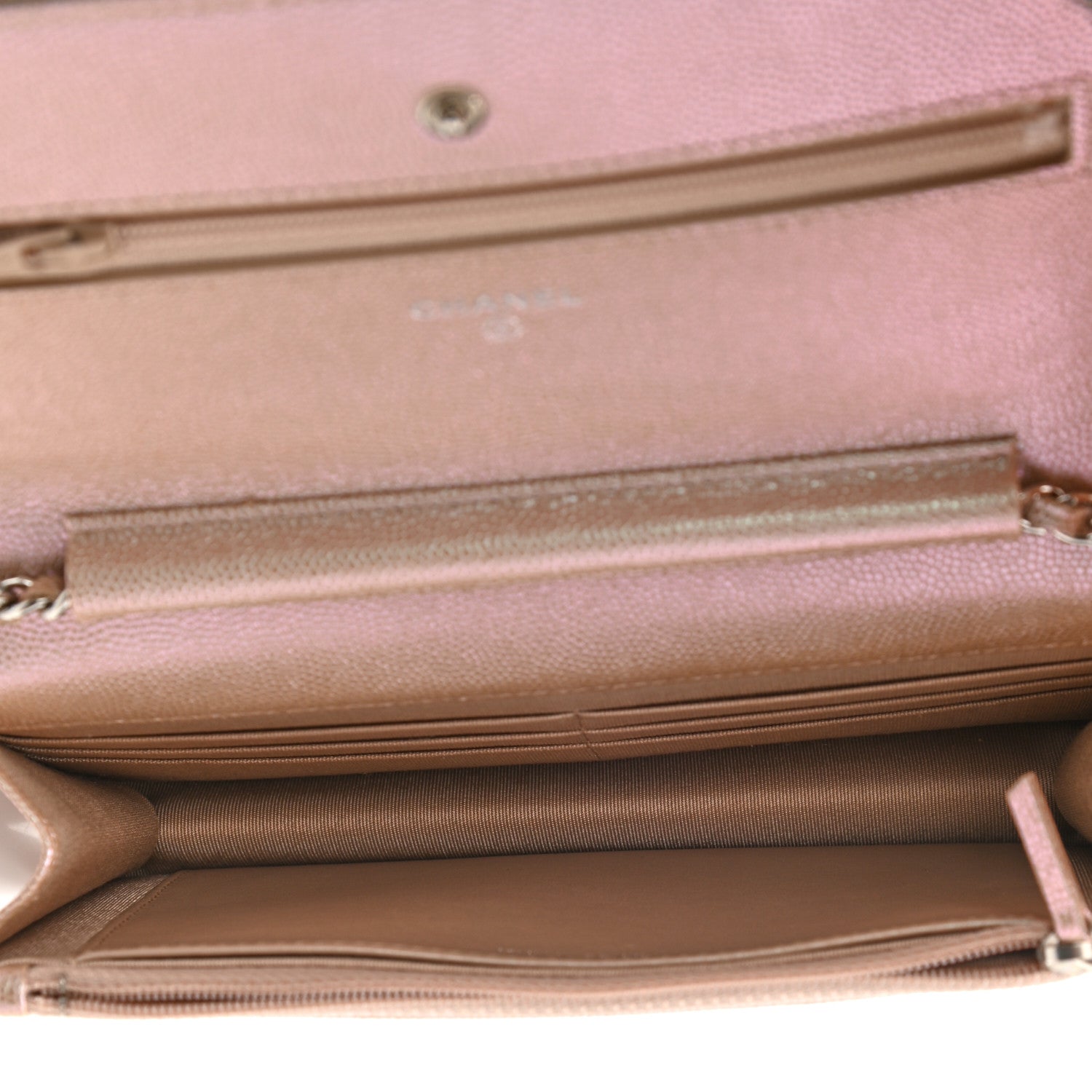 Chanel Metallic Caviar Chevron Quilted Wallet On Chain WOC Light Gold 5 of 11