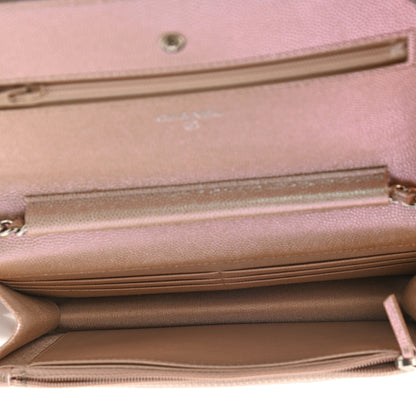 Chanel Metallic Caviar Chevron Quilted Wallet On Chain WOC Light Gold 5 of 11