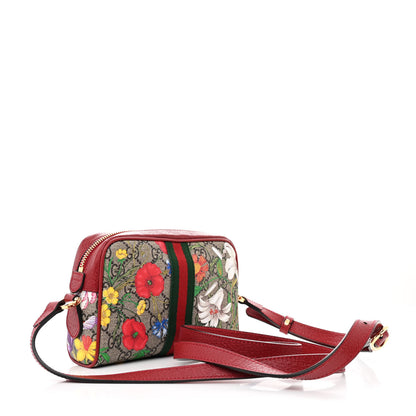 Gucci GG Supreme Monogram Flora Web Mini Ophidia Shoulder Bag Red 3 of 14