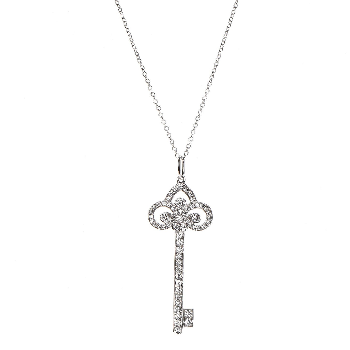 Platinum Diamond .41ct Fleur De Lis Key Pendant Necklace
