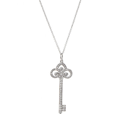 Tiffany Platinum Diamond .41ct Fleur De Lis Key Pendant Necklace 1 of 6