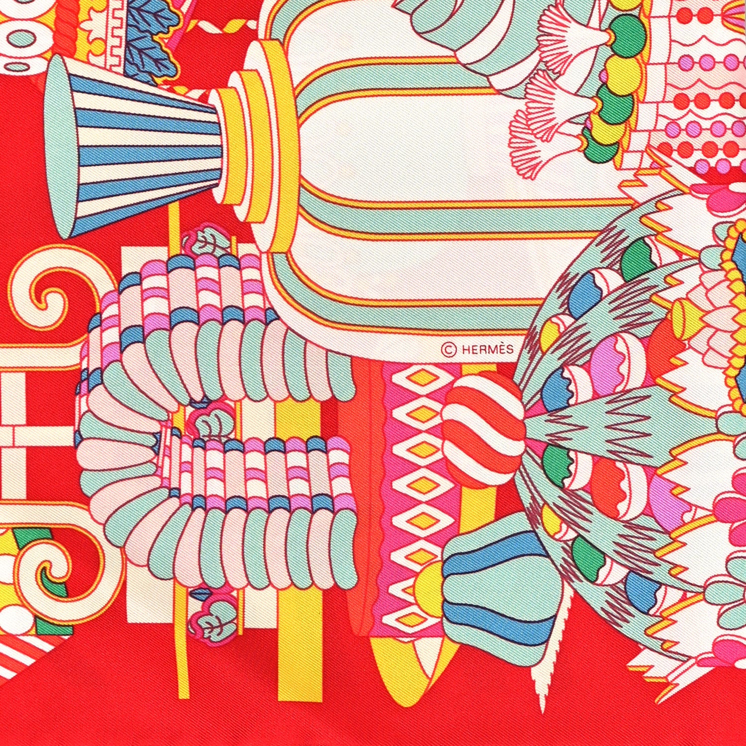 Hermes Silk La Patisserie Francaise Scarf 90 Rouge Vif Vert Multicolor 4 of 5