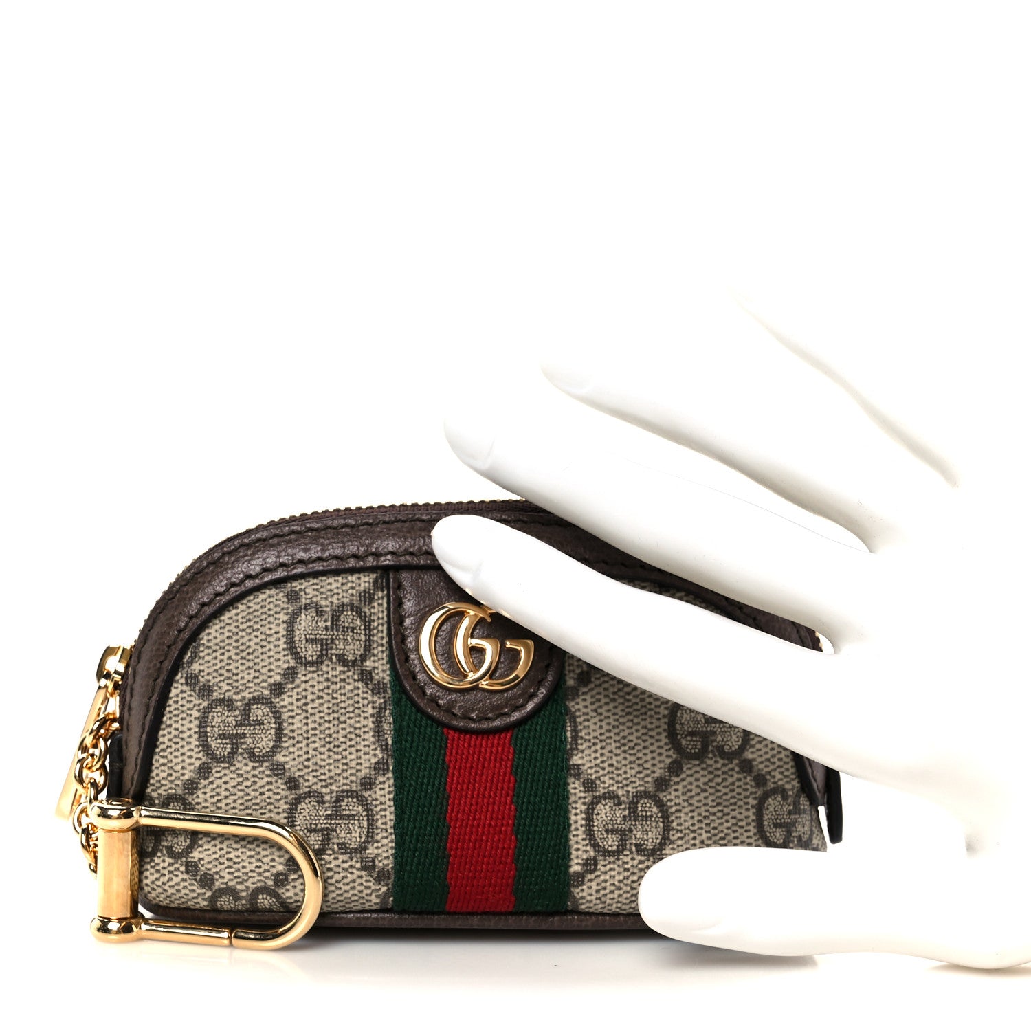 Gucci GG Supreme Monogram Web Ophidia Dome Key Pouch Beige New Acero 2 of 8
