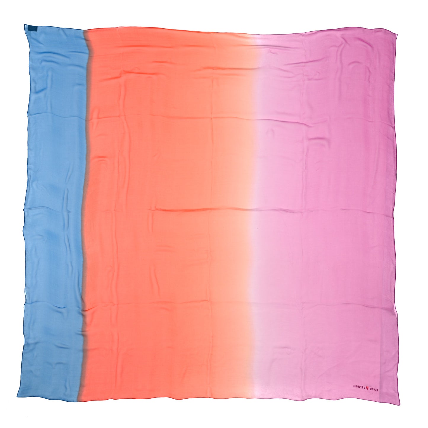 Silk Mousseline Sunrise Rainbow Shawl 140 Bleu Orange Rose