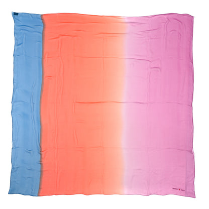 Hermes Silk Mousseline Sunrise Rainbow Shawl 140 Bleu Orange Rose 1 of 3