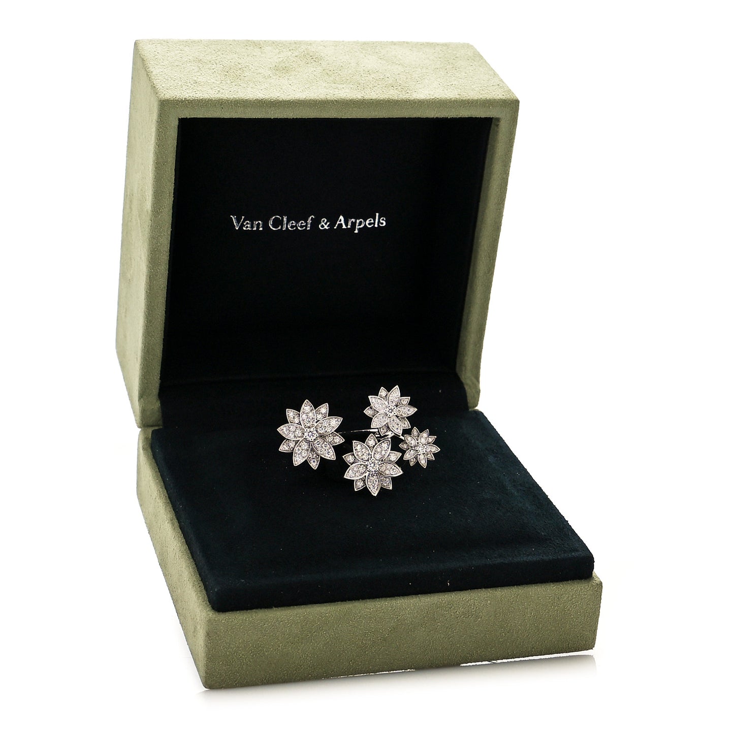 18K White Gold Diamond Lotus Between The Finger 4 Flowers Ring 48 4.5