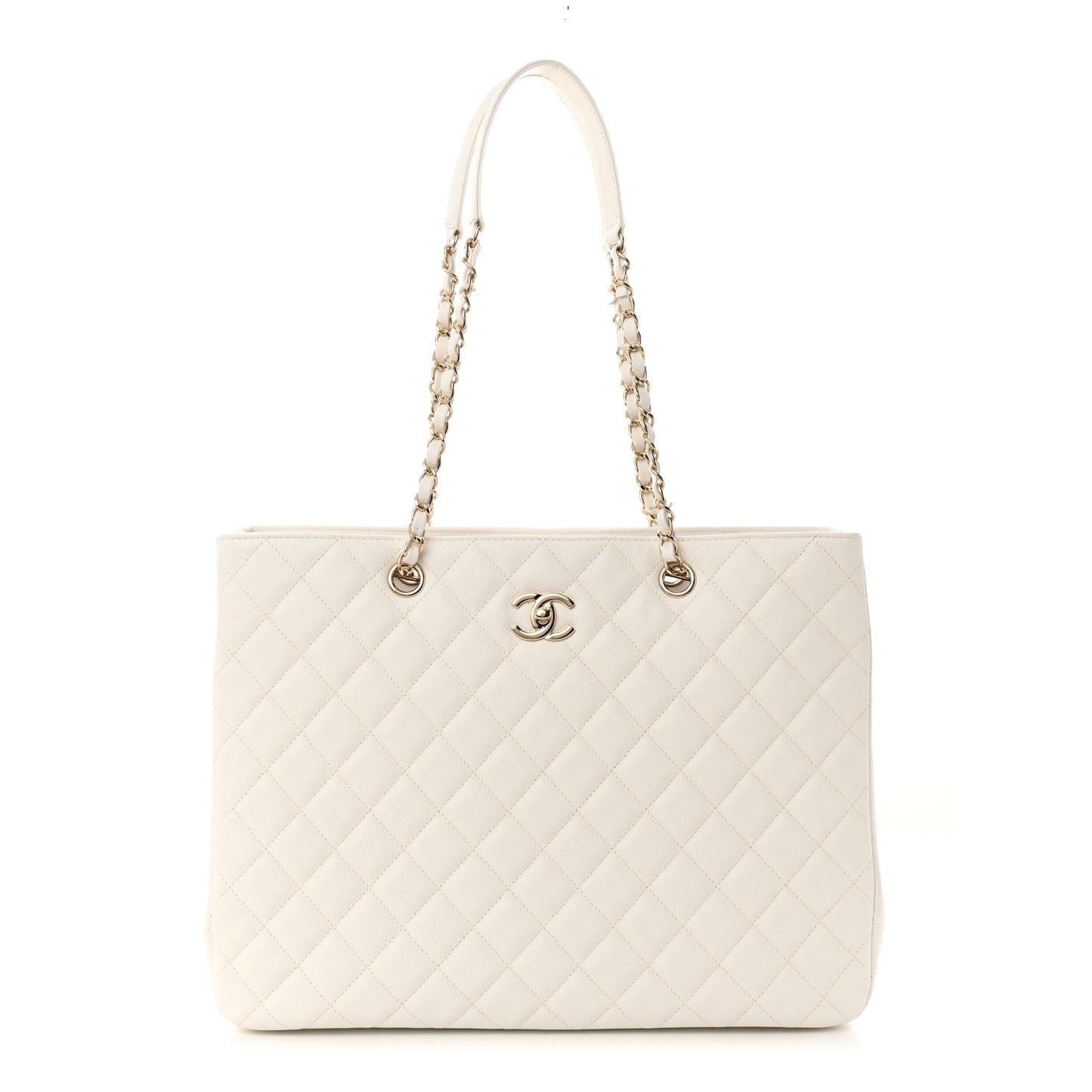 Caviar Quilted Large Classic Shopping Tote White
