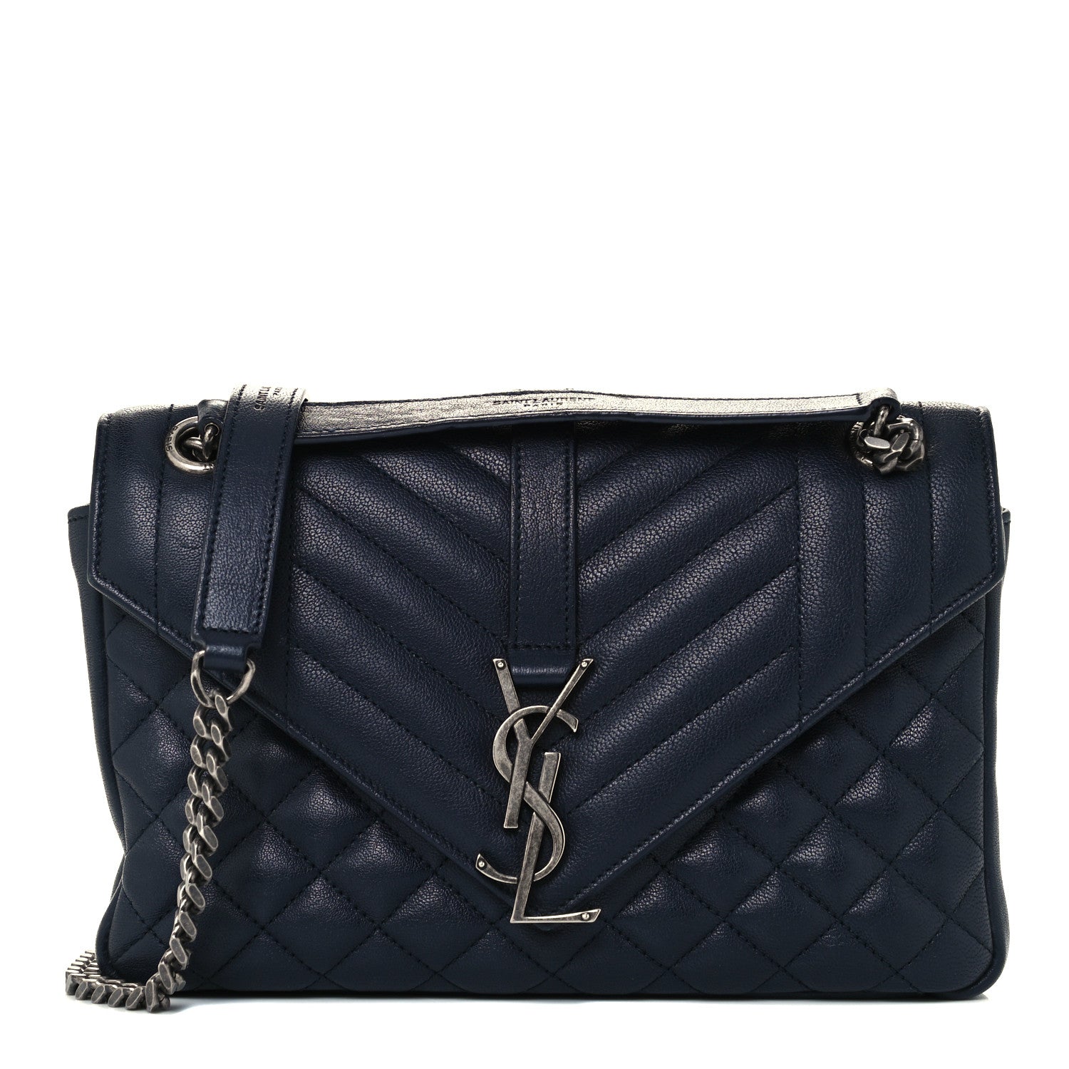 Saint Laurent Sheepskin Tri-Quilt Monogram Medium Soft Envelope Bag Deep Marine 1 of 10