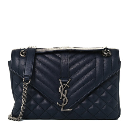 Saint Laurent Sheepskin Tri-Quilt Monogram Medium Soft Envelope Bag Deep Marine 1 of 10
