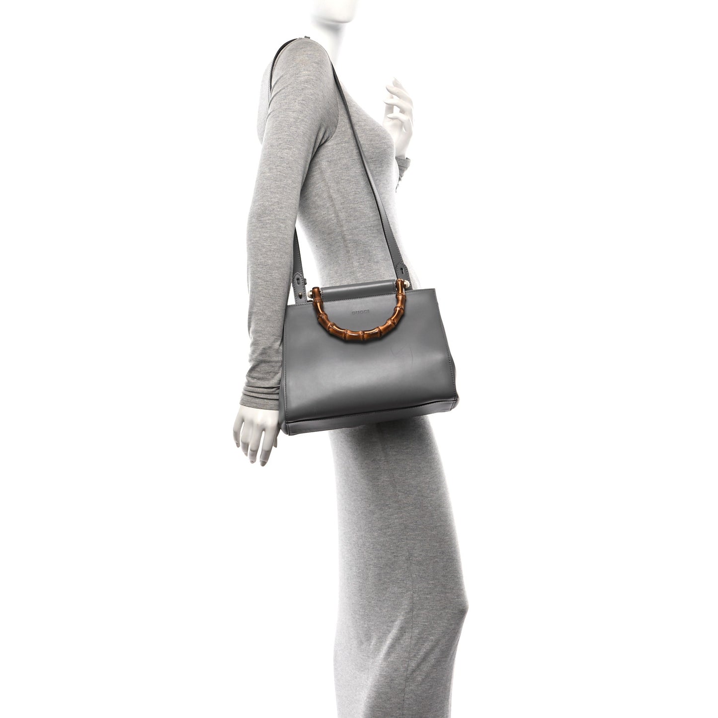 Nappa Bamboo Small Nymphaea Top Handle Bag Grey