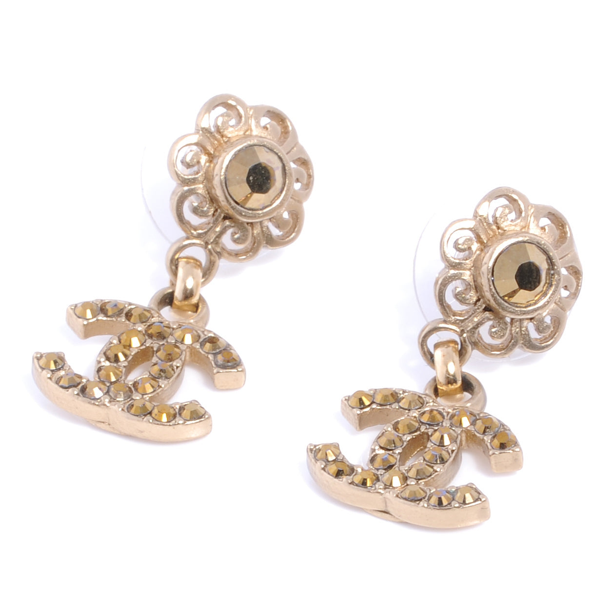 Flower Crystal CC Dangle Earrings Silver