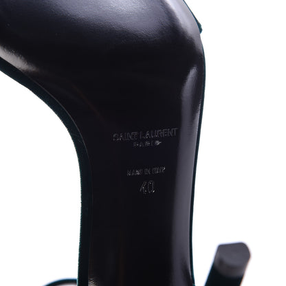 Saint Laurent Velvet Amber 105 Ankle Strap Sandals 40 Malachite 6 of 8