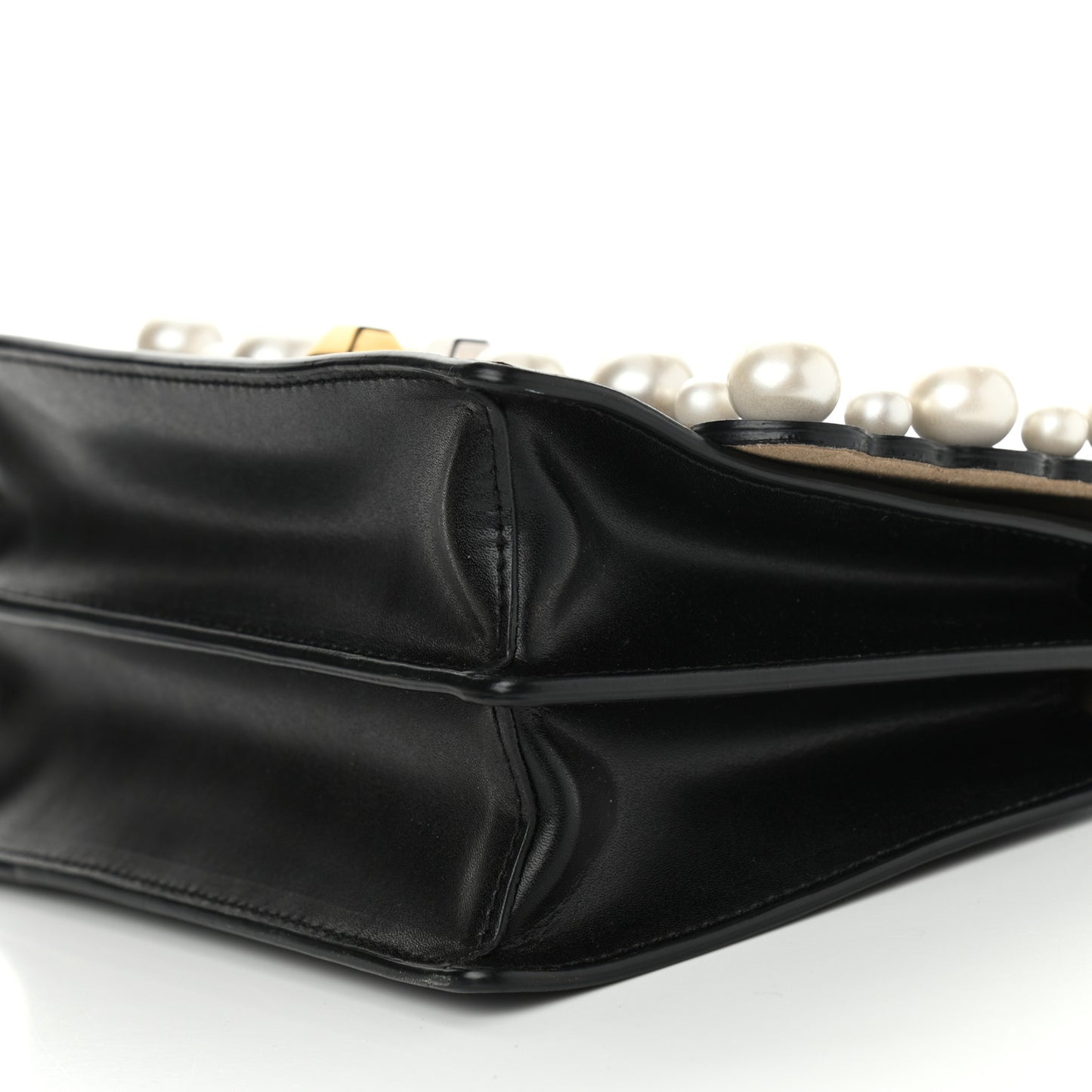 Vitello Liberty Pearl Scalloped Studded Small Kan I Shoulder Bag Black