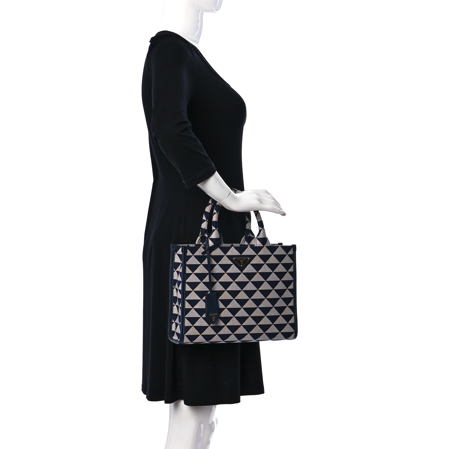 Prada Jacquard Saffiano Triangolo Symbole Embroidered Small Tote Baltico Talco 2 of 9