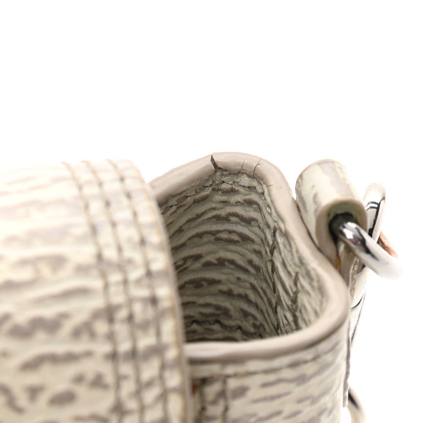Shark Embossed Textured Calfskin Mini Pashli Satchel Ivory Dove