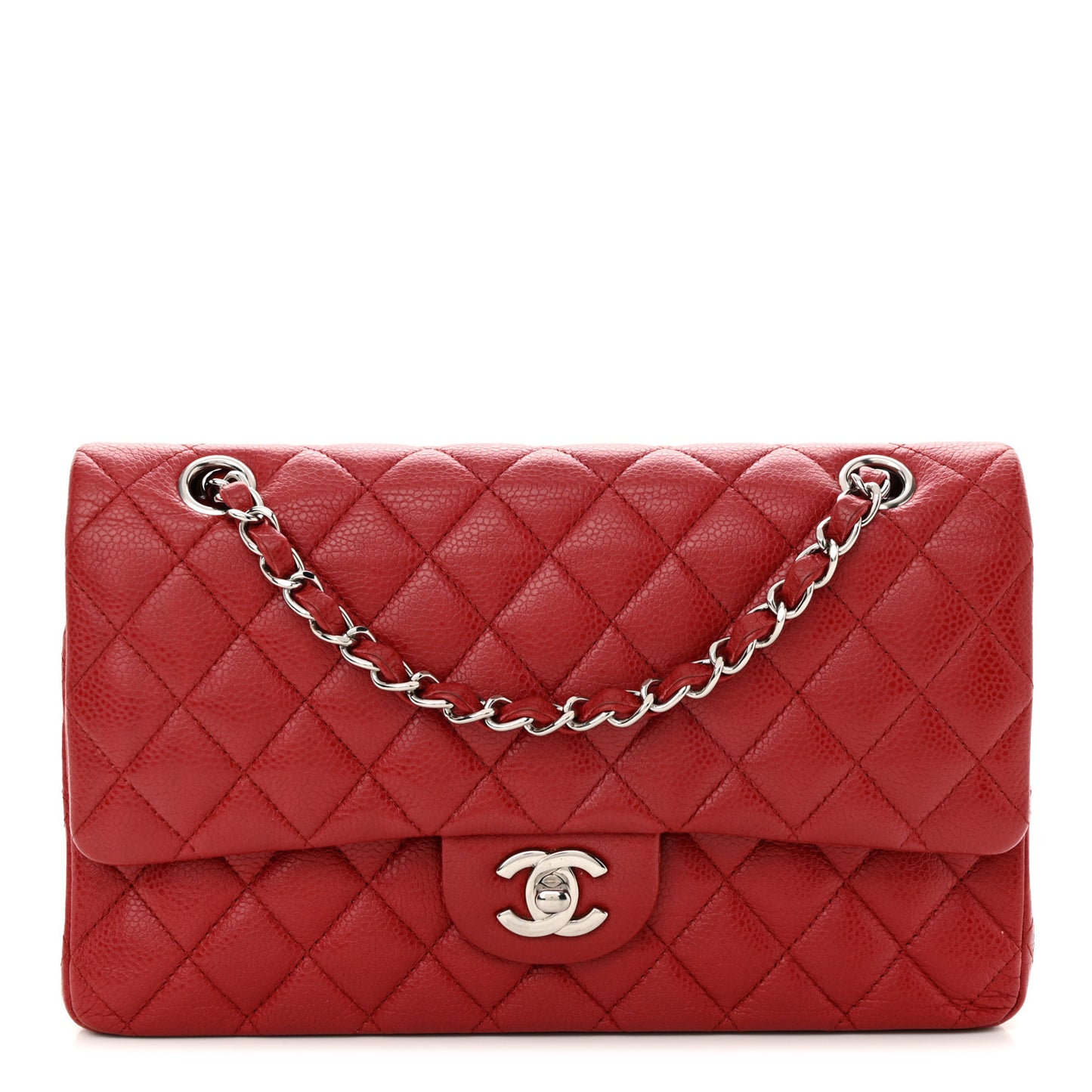 Caviar Quilted Medium Double Flap Red