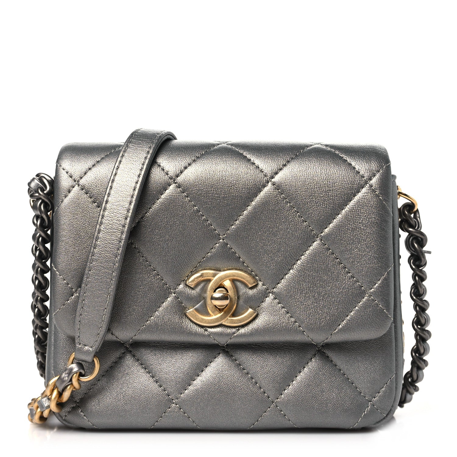Chanel Metallic Lambskin Quilted Mini Side Note Flap Grey 1 of 11