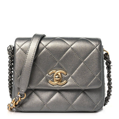 Chanel Metallic Lambskin Quilted Mini Side Note Flap Grey 1 of 11