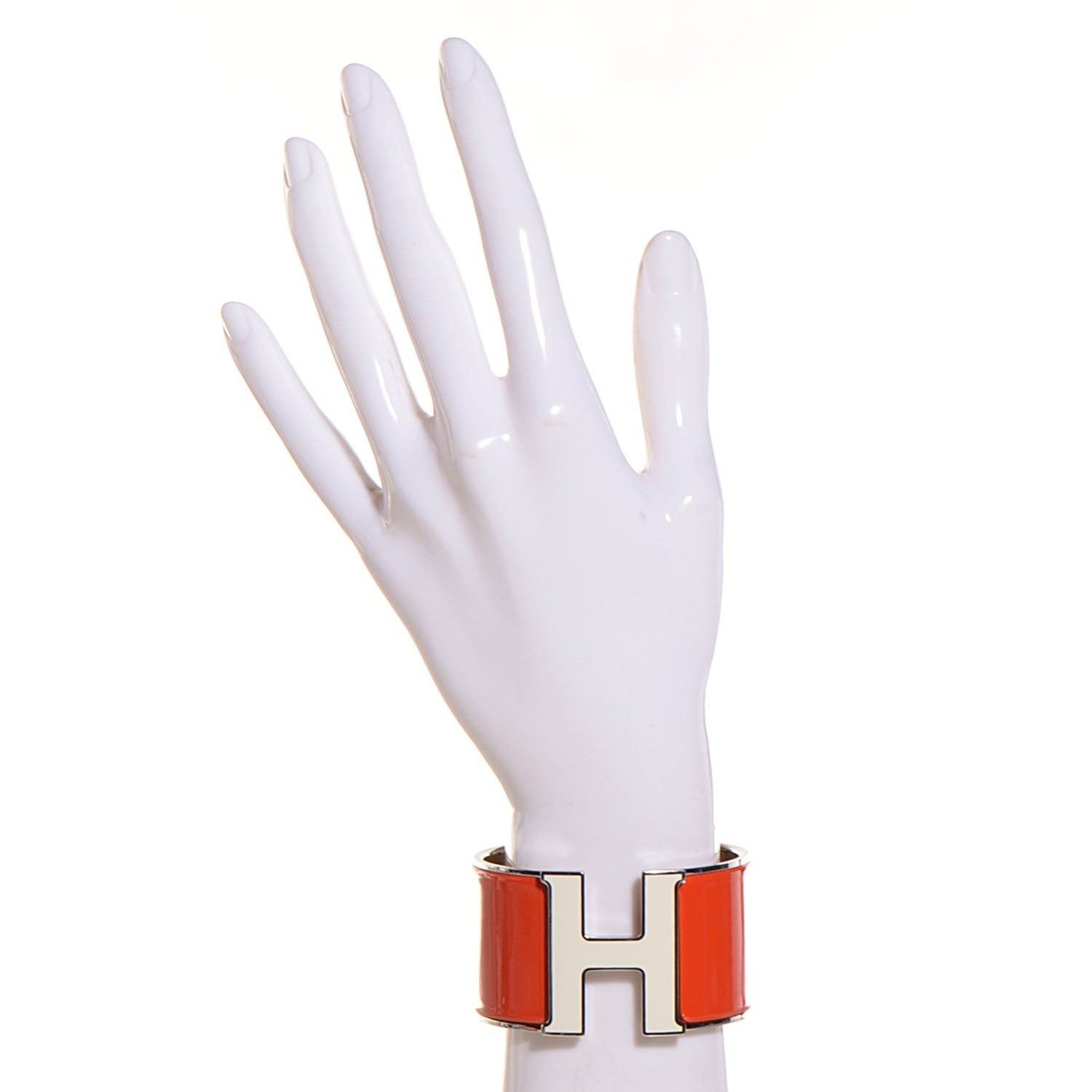 Hermes Enamel Extra Wide Clic H Bracelet PM Orange Fruite White 2 of 6