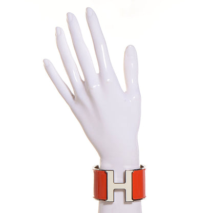 Hermes Enamel Extra Wide Clic H Bracelet PM Orange Fruite White 2 of 6
