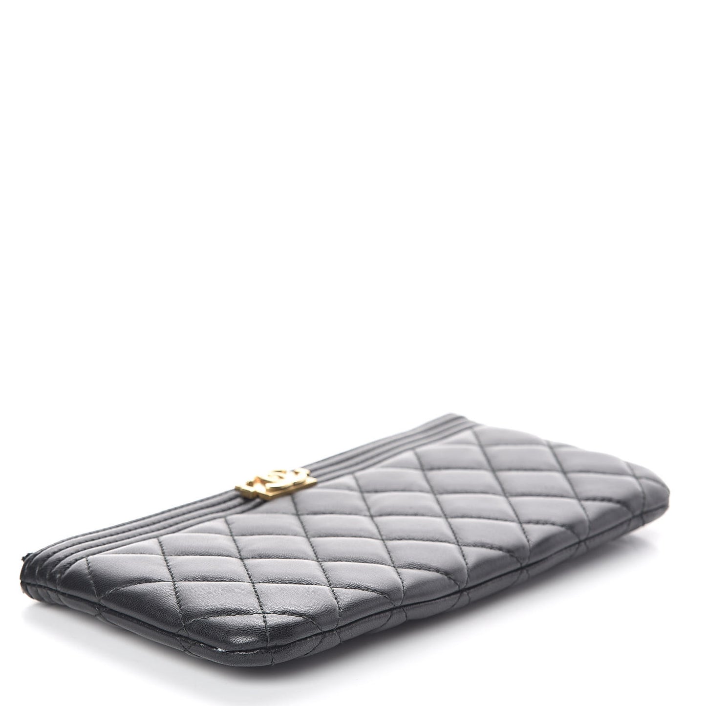 Lambskin Quilted Small Boy Zipped Pouch Black