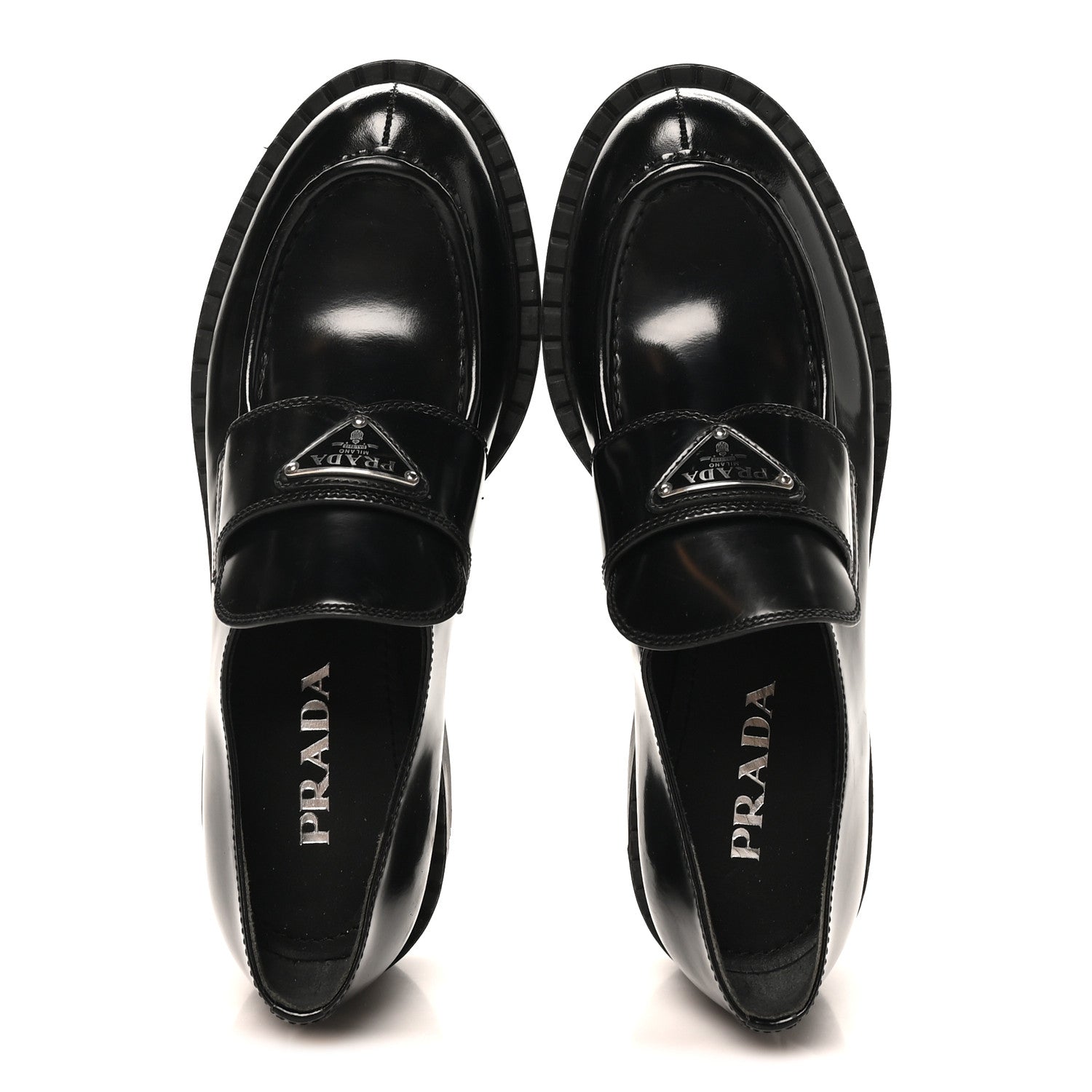 Prada Spazzolato Metal Triangle Logo 50mm Loafers 40 Black 2 of 9