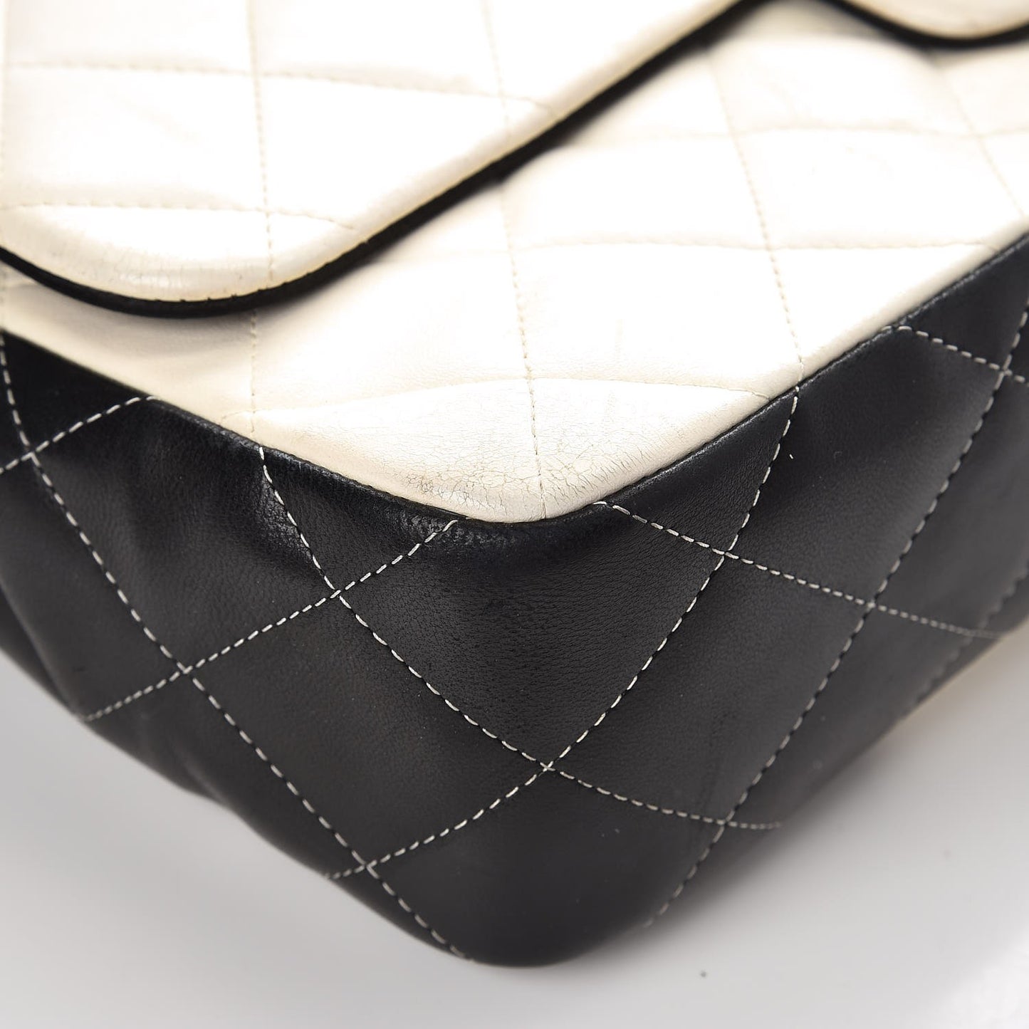 Lambskin Quilted Colorblock Jumbo Double Flap Black White Beige