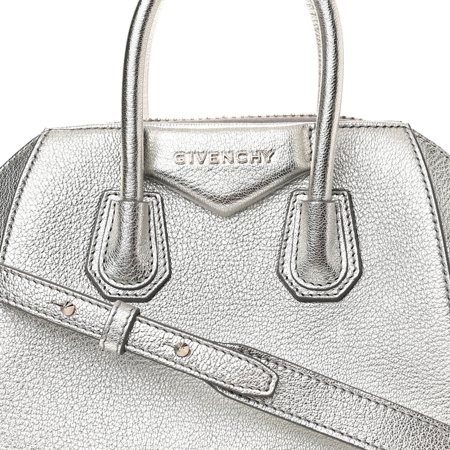 Metallic Sugar Goatskin Mini Antigona Silver