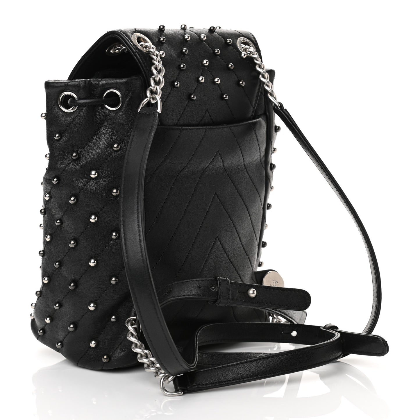 Lambskin Chevron Quilted Studded Stud Wars Backpack Black