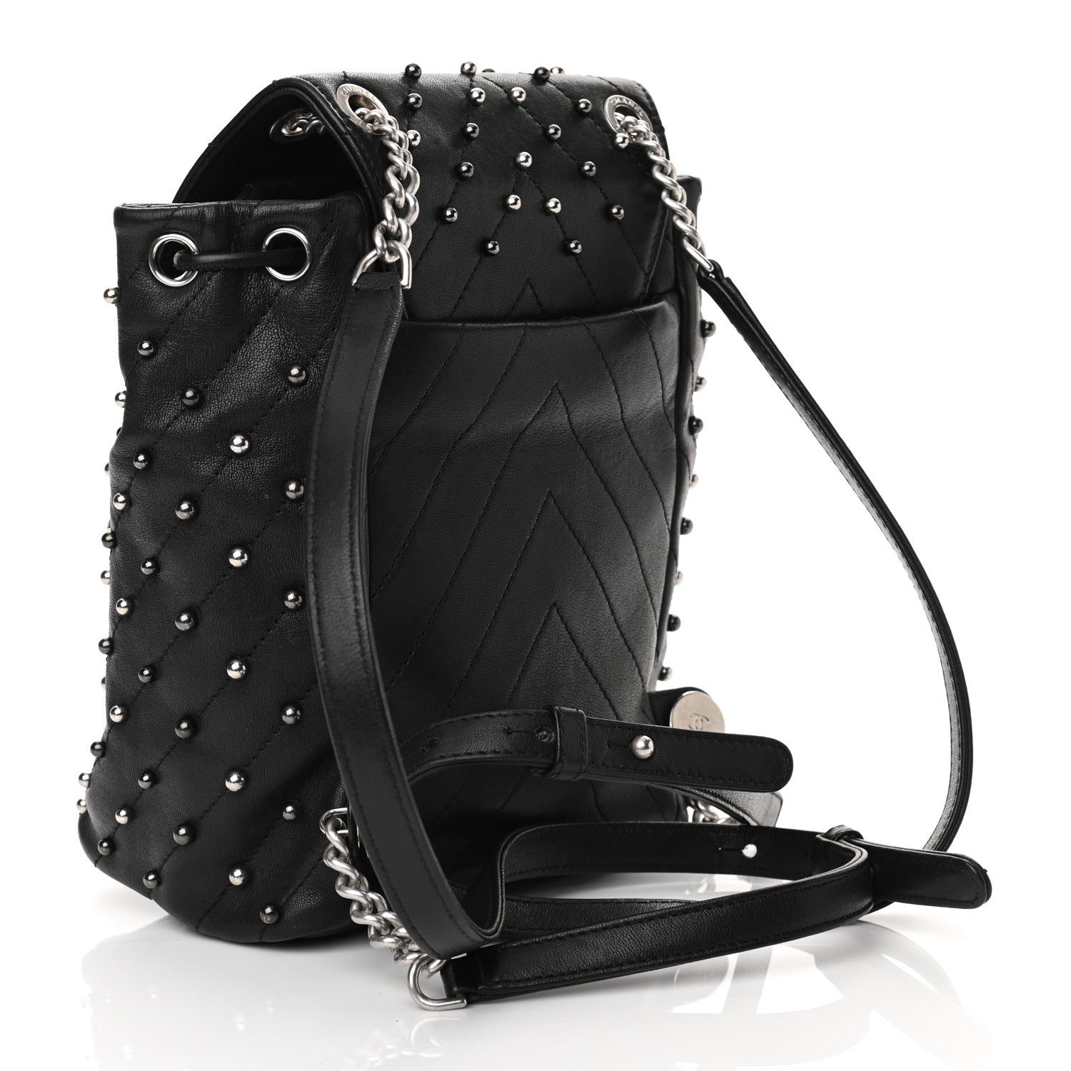 Chanel Lambskin Chevron Quilted Studded Stud Wars Backpack Black 3 of 10