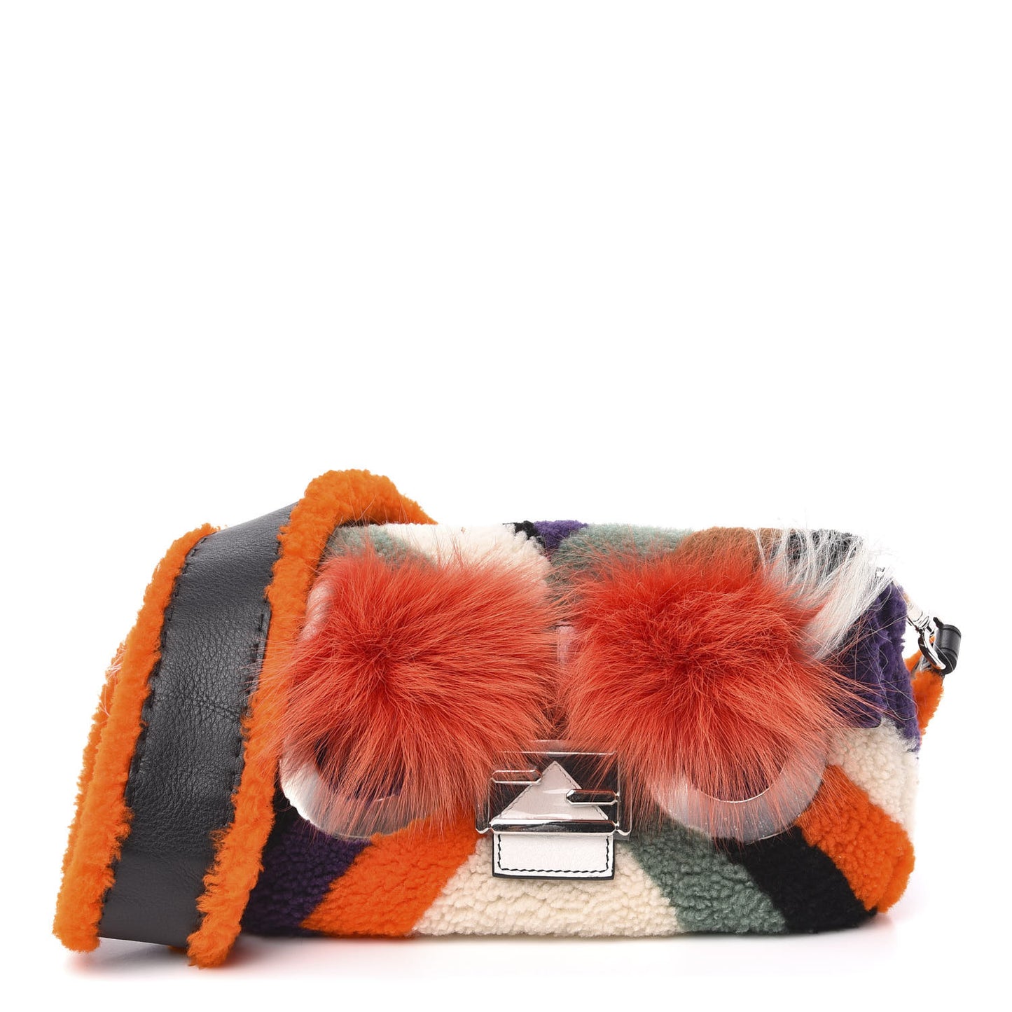 Shearling Calfskin Goat Fox Fur Bugs Baguette Orange Multicolor