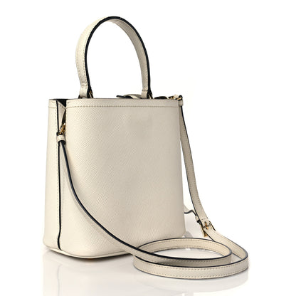 Prada Saffiano Cuir Calfskin Small Panier Bucket Bag White Black 3 of 9
