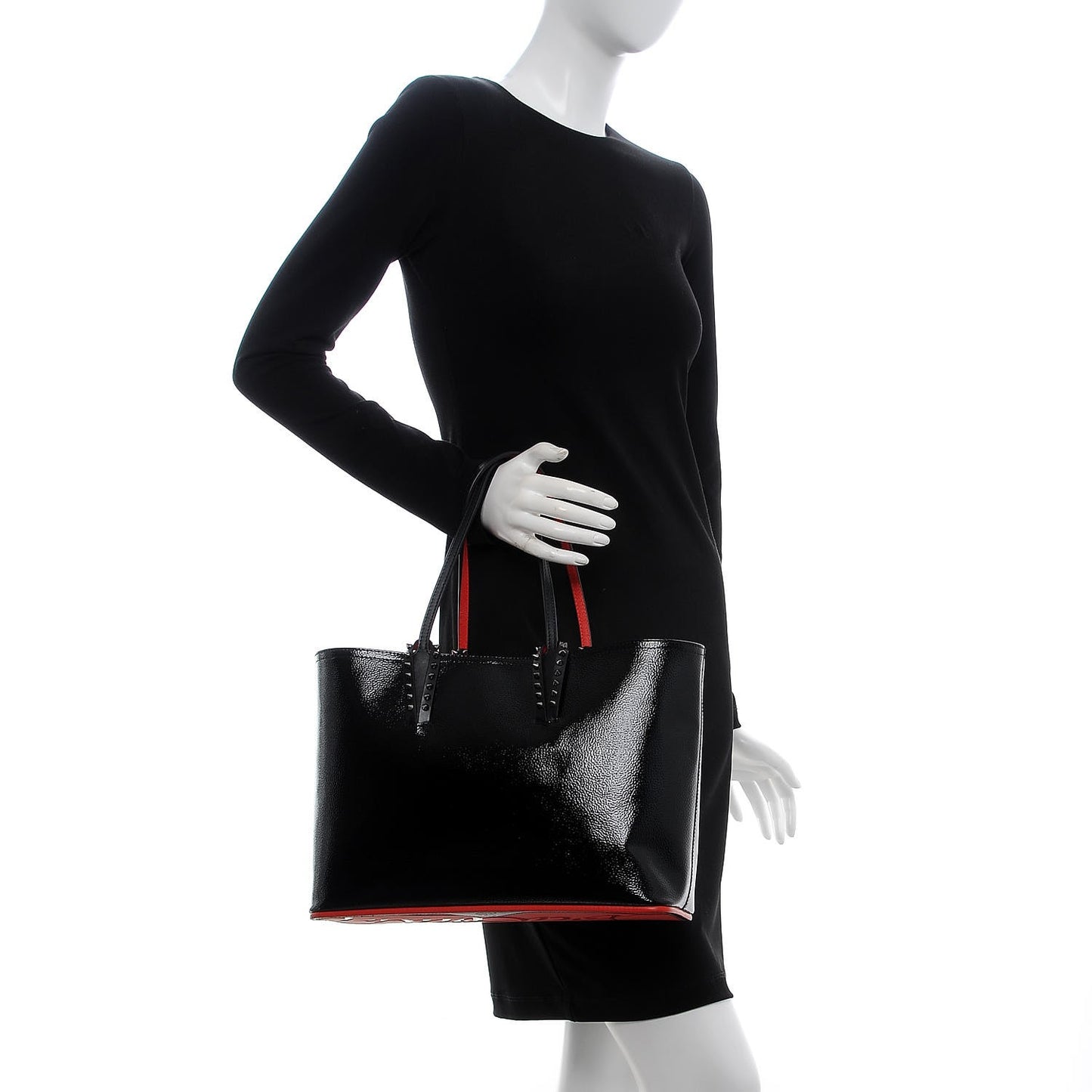 Patent Calfskin Spikes Small East West Cabata Tote Black