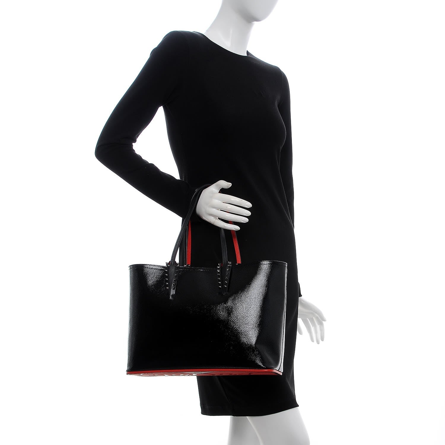 Christian Louboutin Patent Calfskin Spikes Small East West Cabata Tote Black 2 of 11